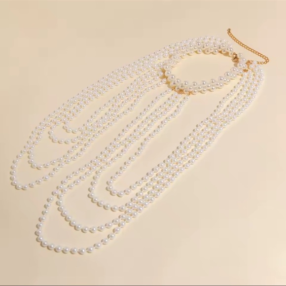 Bridal Tassel Pearl Shoulder Chain Necklace for Women Elegant Shawl Wedding - Picture 4 of 9